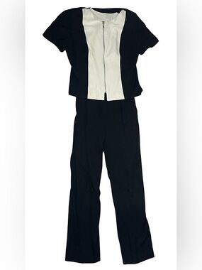 Vtg Lois Snyder Dani Max Petite 10 Black White Jumpsuit USA Colorblock Zip Front